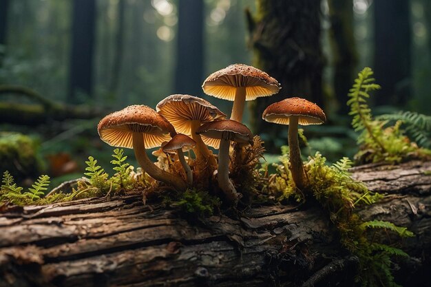 Foto los hongos silvestres crecen en un tronco en descomposición