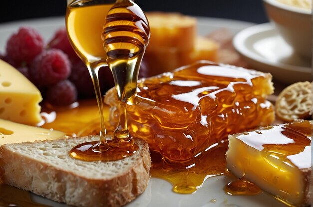 Honig auf einem Käse-Teller Gourmet-Lust
