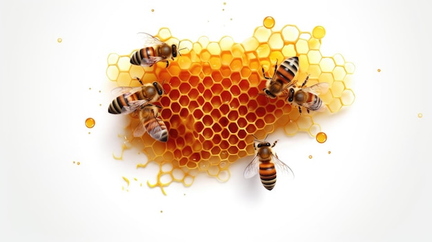 Honig mit Biene mit weißem Hintergrund Top-View erstellt mit generativer KI-Technologie