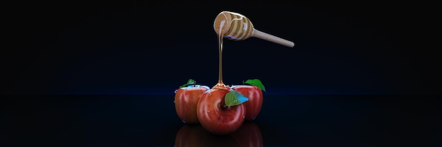 Honig und Apfel. 3D-Rendering