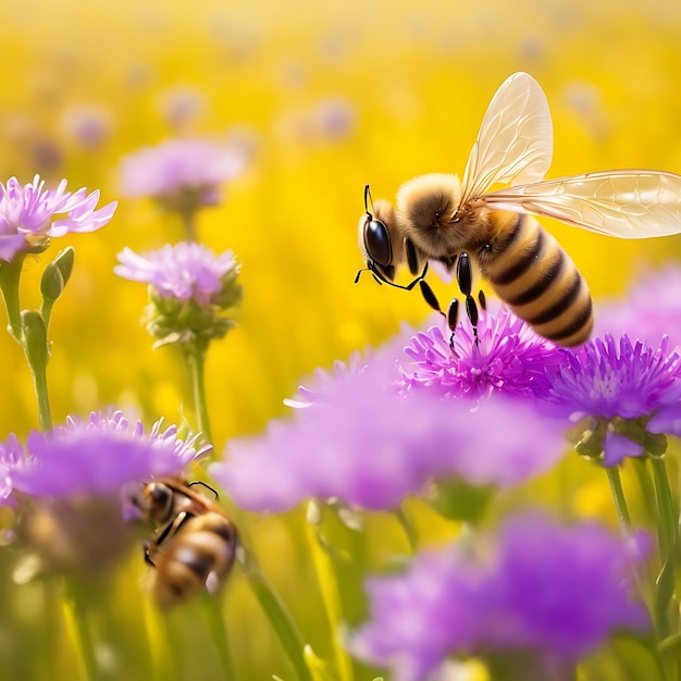 Honigbiene arbeitet hart und bestäubt die generative KI der Blüte