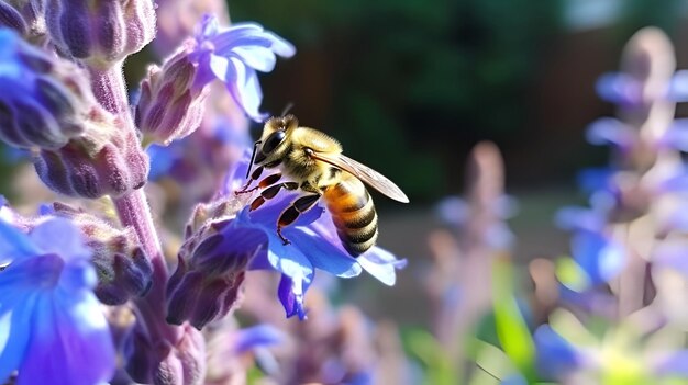 Honigbiene auf blauem Aster-Ai