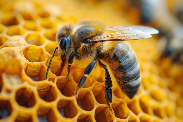 Honigbiene sammeln Pollen aus Blüten aus der Nähe von Insekten, Imkerei oder Imkerei