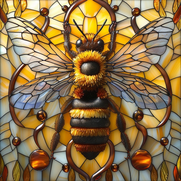 Foto honigstock und honigbiene mit gelben sechseckigen formen in realistischen formen