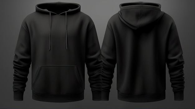 Hooded Sweatshirt Mockup Set Schwarzer Pullover isoliert auf weißem Hintergrund mit Alpha CutOut AI