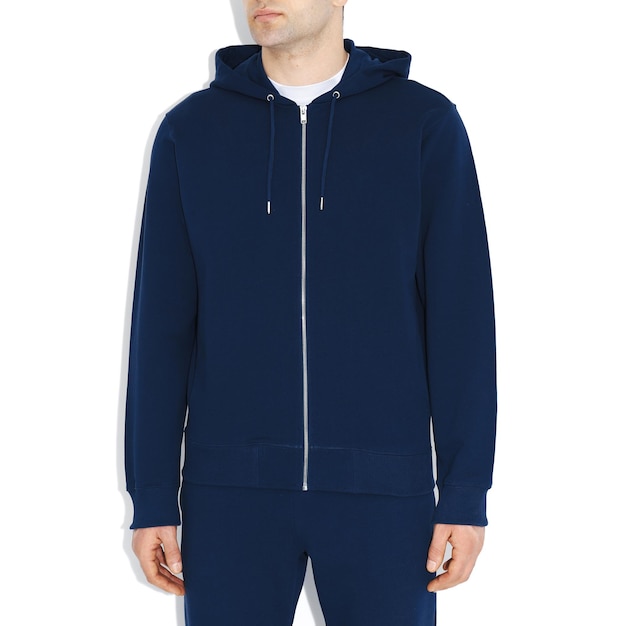 Hoodie masculino em preto com zíper isolado em um fundo branco