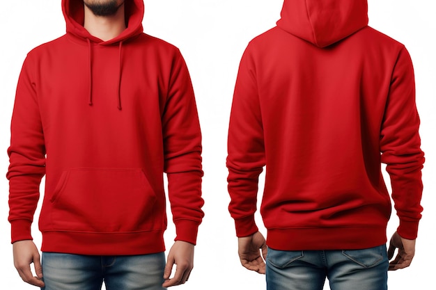 Foto hoodie rojo en blanco de manga larga para hombres para la maqueta de diseño