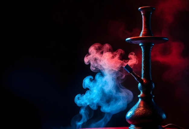 Hookah con humo contra un fondo oscuro