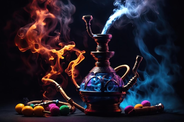 Foto hookah en la mesa contra un fondo oscuro