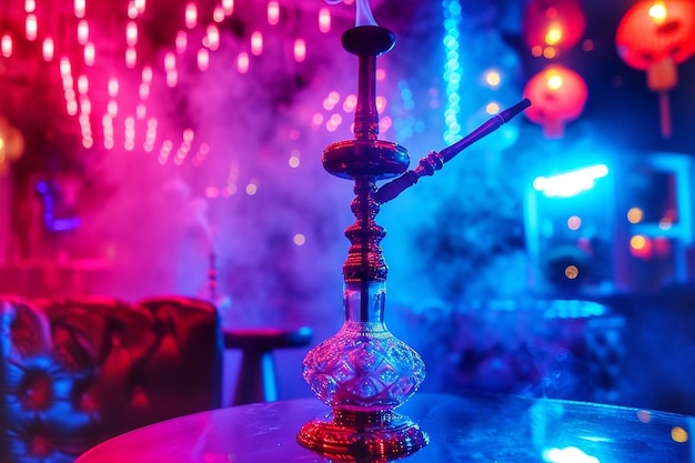 Foto hookah na mesa no clube noturno