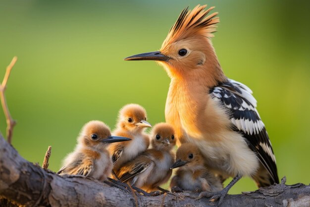 La hoopoe eurasiática Upupa epops con sus polluelos