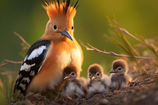 Hoopoe eurasiático upupa epops com filhotes