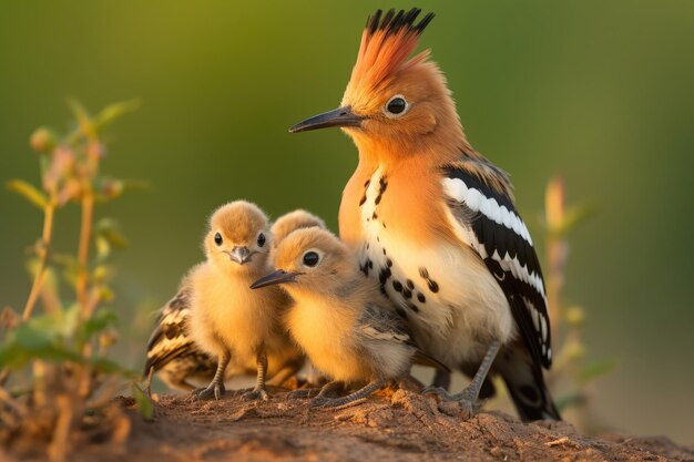 Hoopoe eurasiático upupa epops com filhotes