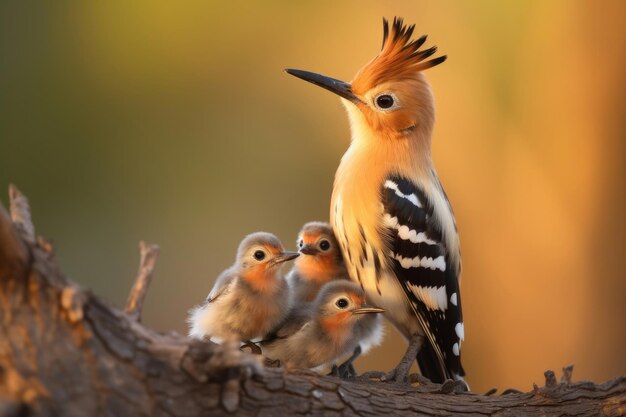 Hoopoe eurasiático upupa epops com filhotes