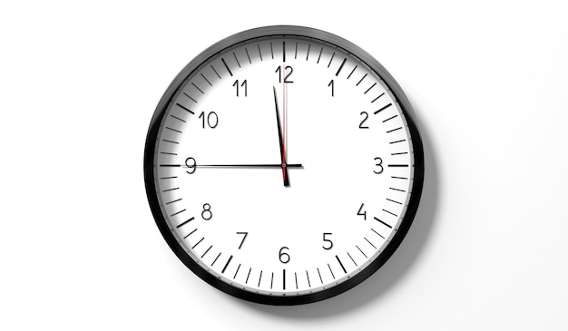 Foto hora a um quarto de 12 horas relógio analógico clássico em fundo branco ilustração 3d
