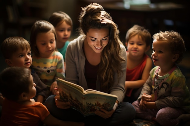 hora del cuento enseñando a los niños