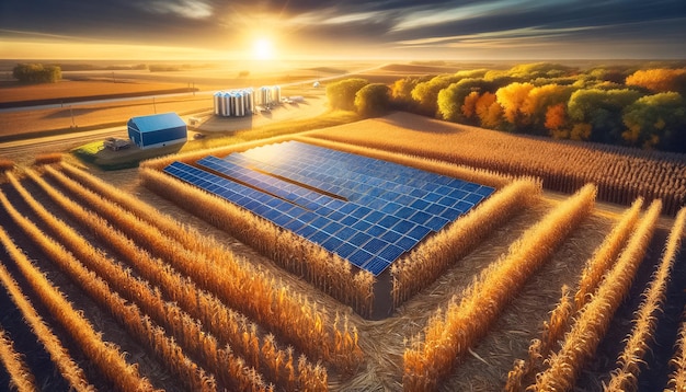 Hora de ouro na harmonia dos painéis solares da agricultura e das energias renováveis