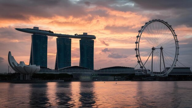 Foto la hora dorada en la bahía de marina, singapur