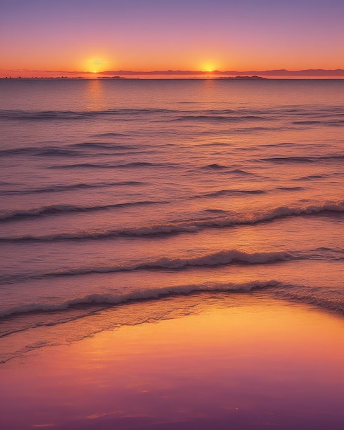 Hora dourada rosa laranja e luz violeta pôr do sol sobre as reflexões de Mar menor spaire na água