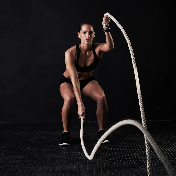 Foto hora de luchar foto de estudio de una mujer haciendo ejercicio contra un fondo oscuro
