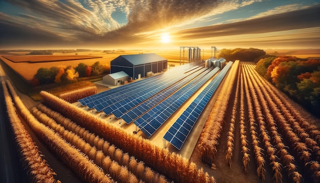 Hora de oro en la armonía de los paneles solares de la agricultura y las energías renovables