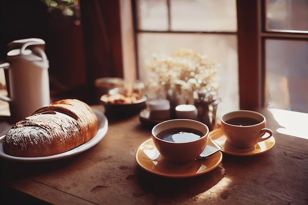 La hora del pan y el café, el cálido sol que entra por la ventana, vibraciones relajantes y pacíficas, energía positiva.