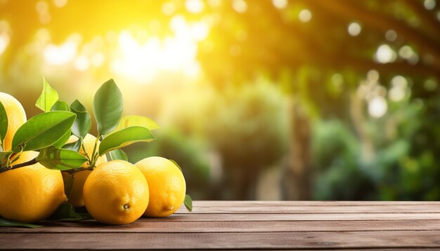 Horário de ouro frutas cítricas de limão em mesa de madeira