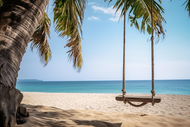 Foto horário de verão da natureza na praia balanço e coqueiro