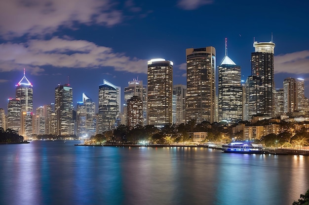 Foto horario nocturno del puerto de sídney panorama visto desde kirribilli en el norte de sídnee