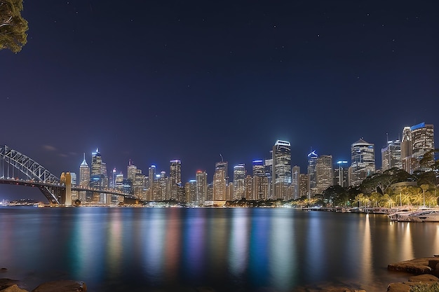 Foto horário noturno do porto de sydney panorama visto de kirribilli, no norte de sydney