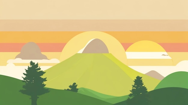 Horizon's Glow-Zeichnung von Sonnenuntergangsbergen für ein einfaches pädagogisches Wunder