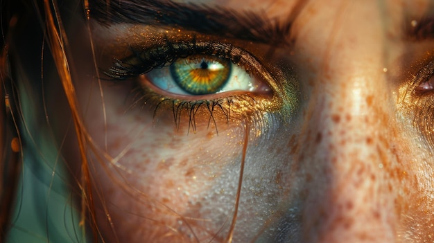 Horizontale Nahaufnahme des Augen einer Frau mit visuellen Effekten