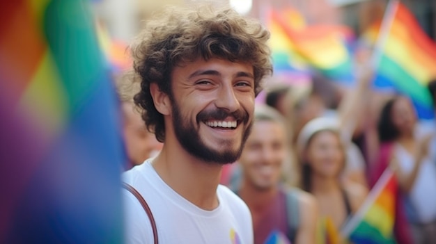 Horizontale Person eine LGBT-Person, die die Pride-Parade auf der Straße feiert.