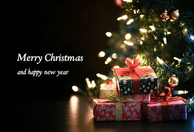 Horizontales Weihnachts- und Neujahrsbanner mit Geschenken