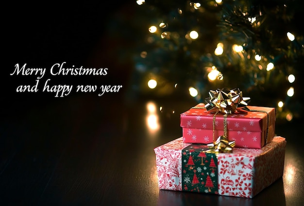 Horizontales Weihnachts- und Neujahrsbanner mit Geschenken