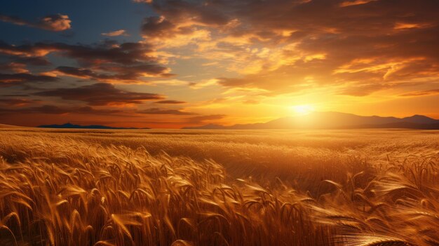 Foto el horizonte del atardecer sobre el campo de trigo