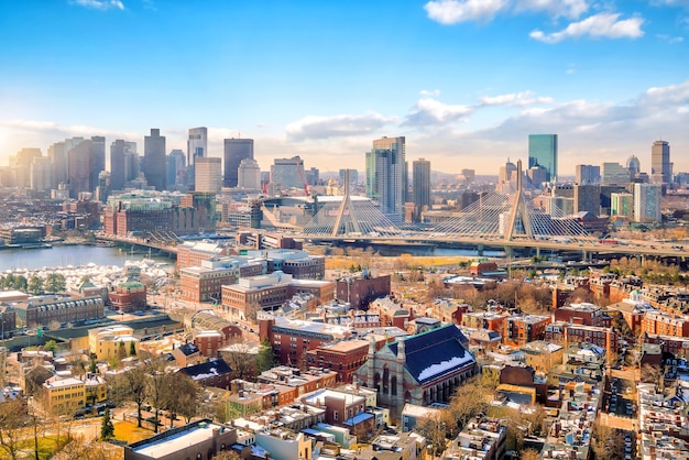 Foto el horizonte de boston en massachusetts, estados unidos en invierno
