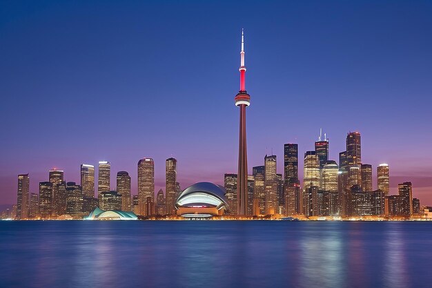 El horizonte del centro de la ciudad de Toronto al crepúsculo en Ontario, Canadá