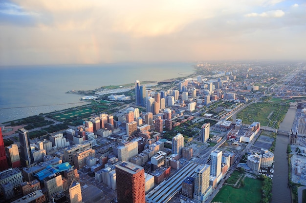 Horizonte de Chicago al atardecer