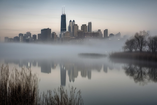 El horizonte de Chicago impregnado de un resplandor etéreo en medio
