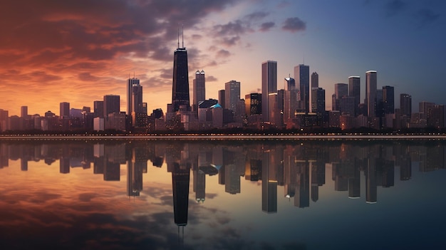 Foto horizonte de chicago por la noche