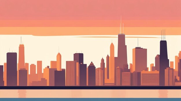 El horizonte de Chicago en Sunset Vector Minty Serenity