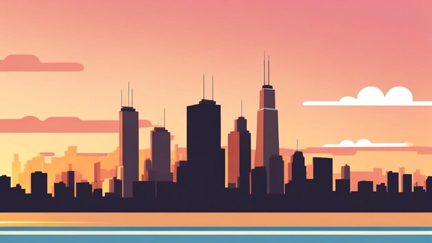 El horizonte de Chicago en Sunset Vector Minty Serenity