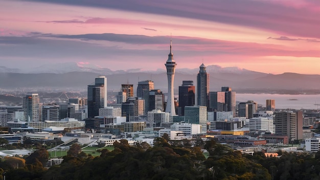 El horizonte de la ciudad de Auckland, Nueva Zelanda