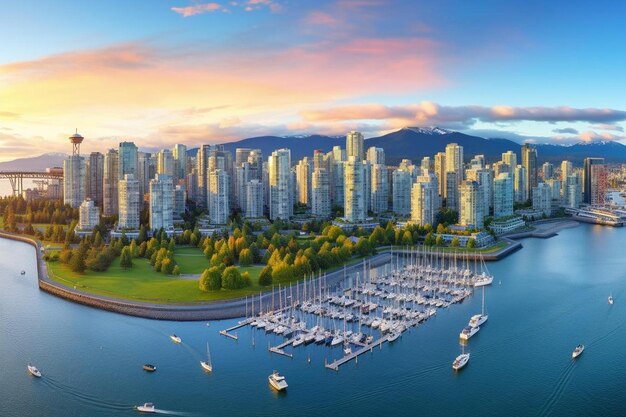 Foto un horizonte de la ciudad con barcos y una ciudad en el fondo