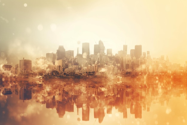 El horizonte de una ciudad cubierto de smog, contaminación del aire y degradación ambiental