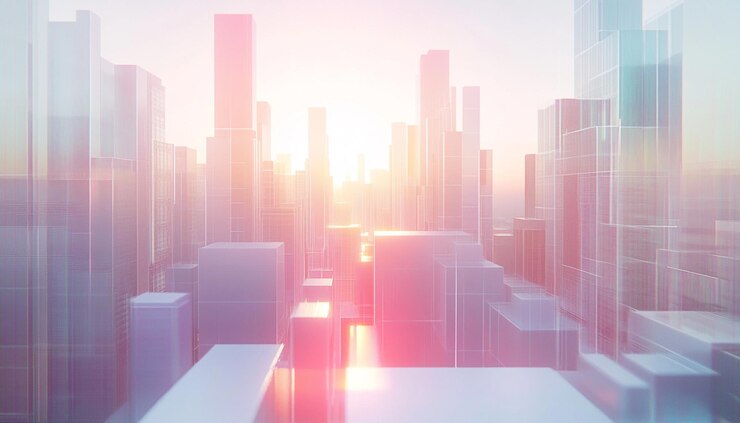 un horizonte de la ciudad con un fondo rojo y rosa