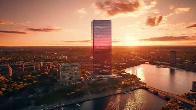 Foto un horizonte de la ciudad con un gran edificio con la palabra l en el lado