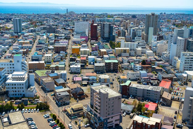 Horizonte de la ciudad de Hakodate en primavera día soleado mañana Hokkaido Japón