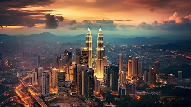 Horizonte de la ciudad de Kuala Lumpur al atardecer Kuala Lumpur Malasia